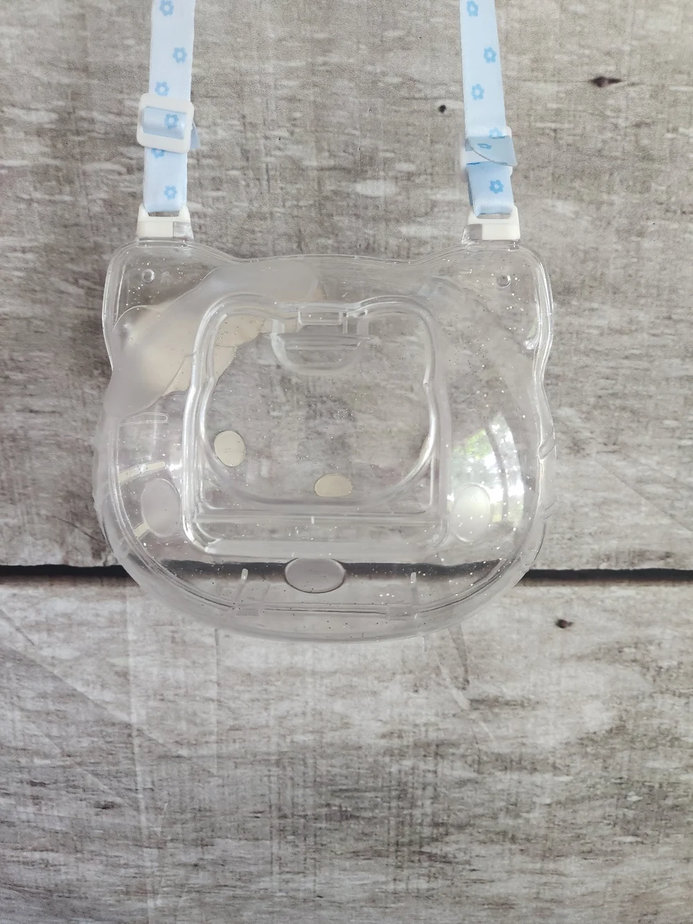 Hello Kitty Clear Crossbody Bag with Pink Bow and Light Blue Strap